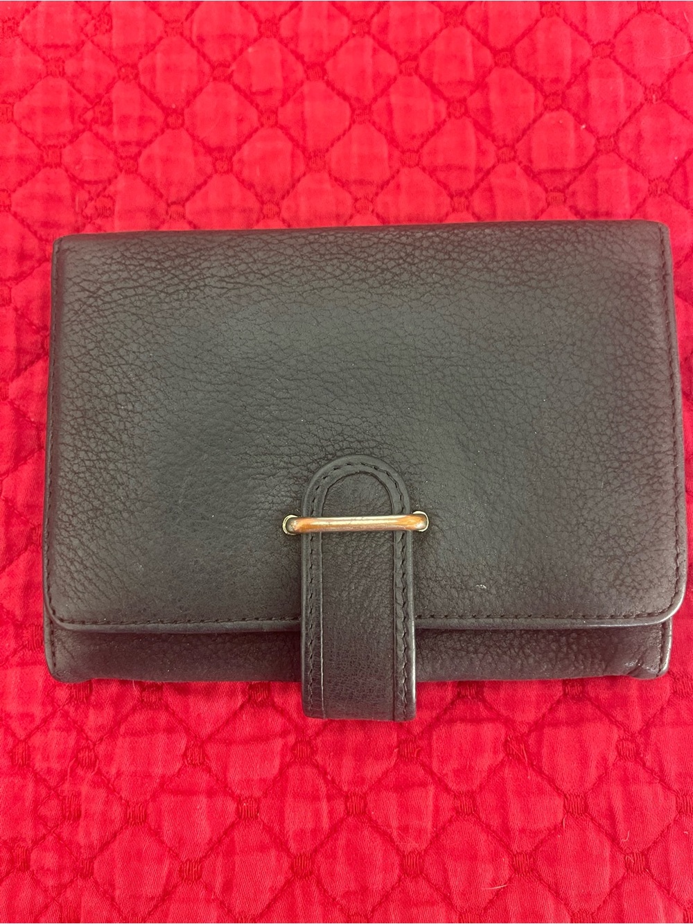 Vanessa Bruno Black Leather Wallet with Gold Bar Accent